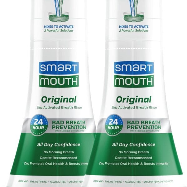 SmartMouth Original Activated Mouthwash - Adult Mouthwash for Fresh Breath - Oral Rinse for 24-Hour Bad Breath Relief with Twice Daily Use - Fresh Mint Flavor, 16 fl oz (2 Pack)
