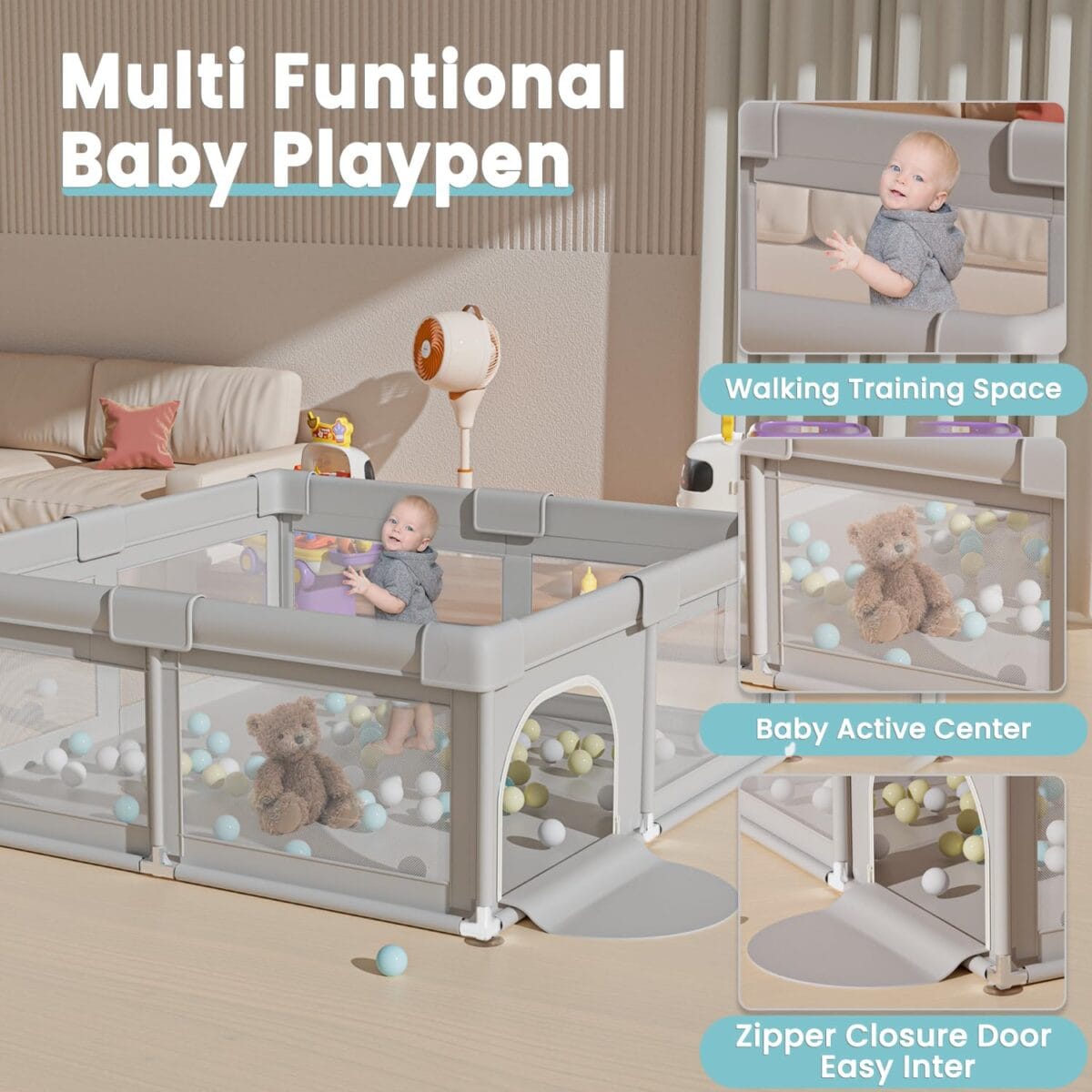 Baby Playpen 50×50 Inch, Play Pens for Babies and Toddlers Baby Fence Baby Play Yards for Indoor & Outdoor with Breathable Mesh Anti-Fall Playpen