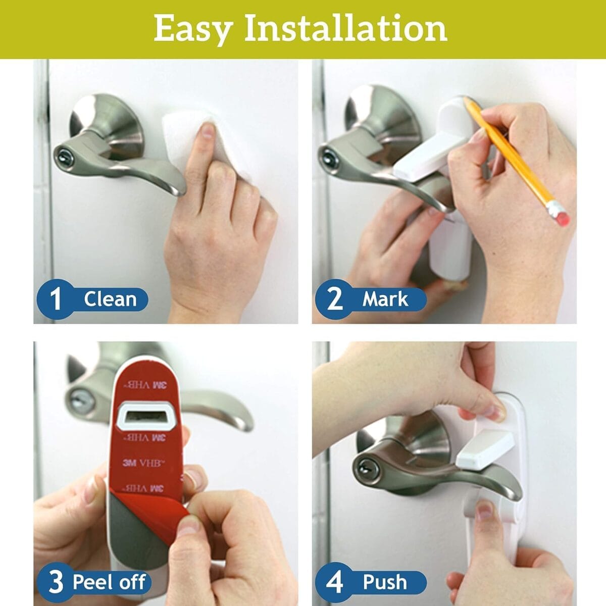 Door Lever Lock (2 Pack)  Prevents Toddlers from Opening Doors  Easy One-Hand Operation for Adults  Durable ABS with 3M Adhesive Backing  No Tools Needed for Install