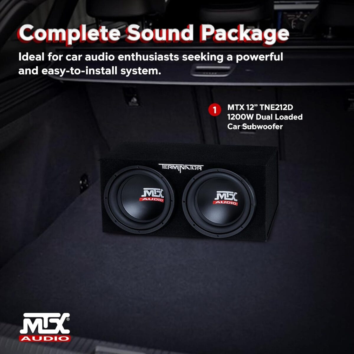 MTX Terminator Dual 12-Inch Subwoofers with Loaded Enclosure, 1200W Max Power, 400W RMS