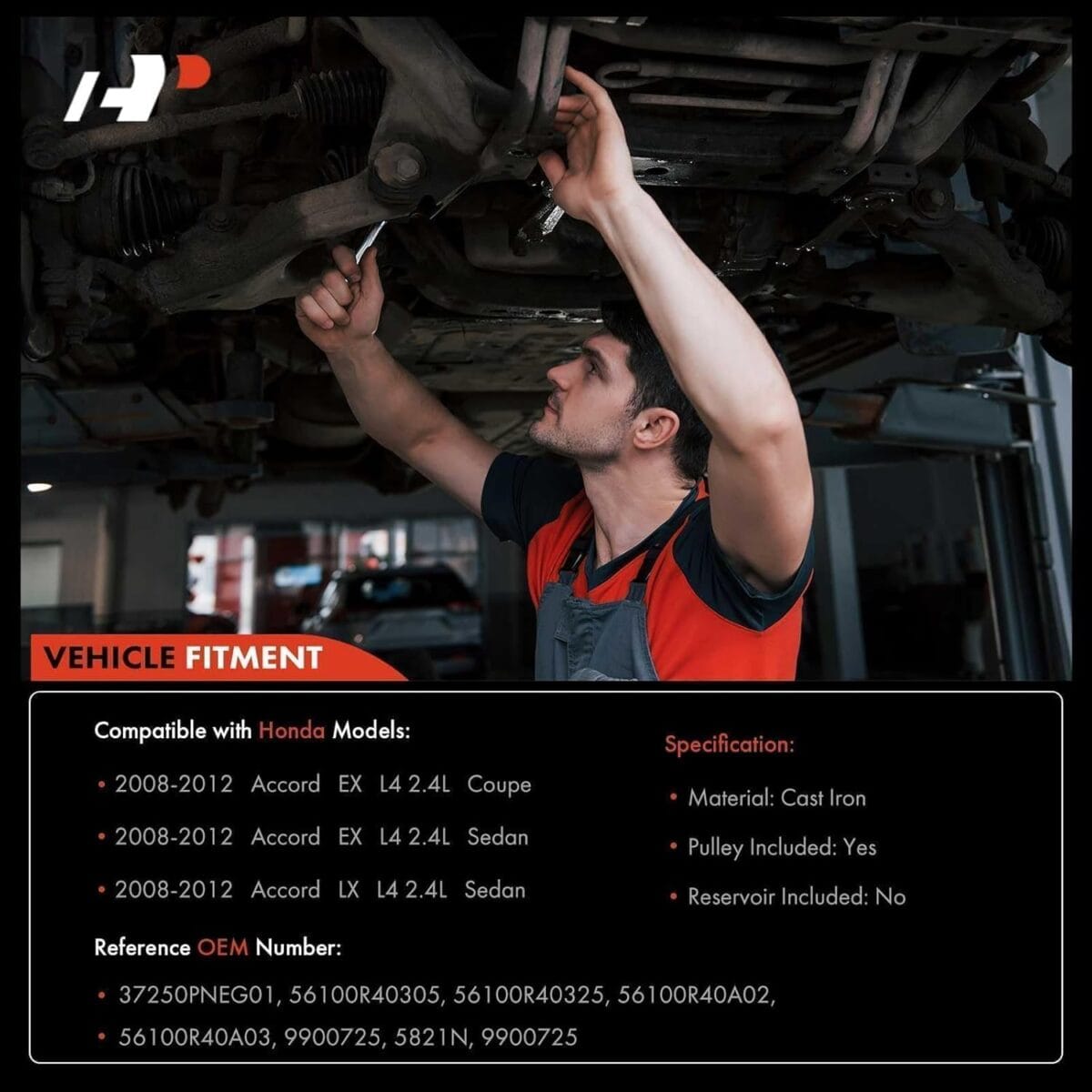 A-Premium Power Steering Pump, with Pulley, Compatible with Honda Accord 2008 2009 2010 2011 2012, 2.4L, Replace # 56100R40A03