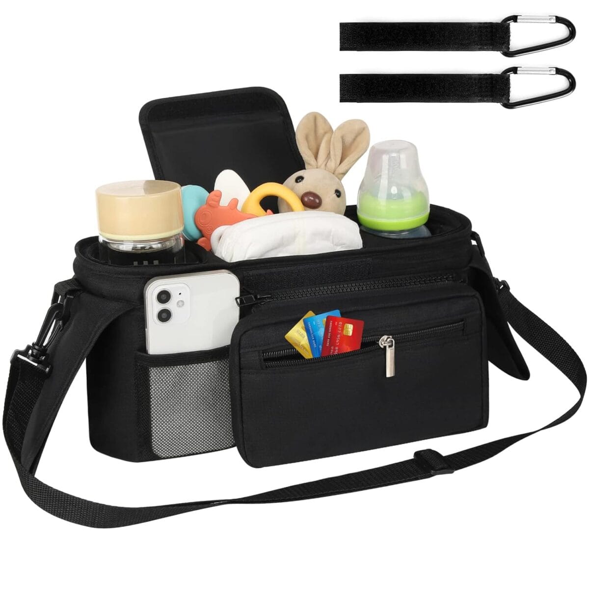 Accmor Universal Stroller Organizer with Insulated Cup Holder Detachable Phone Bag and Shoulder Strap,Stroller Bag Caddy Organizer Accessories Fits for Uppababy, Baby Jogger, Britax Strollers