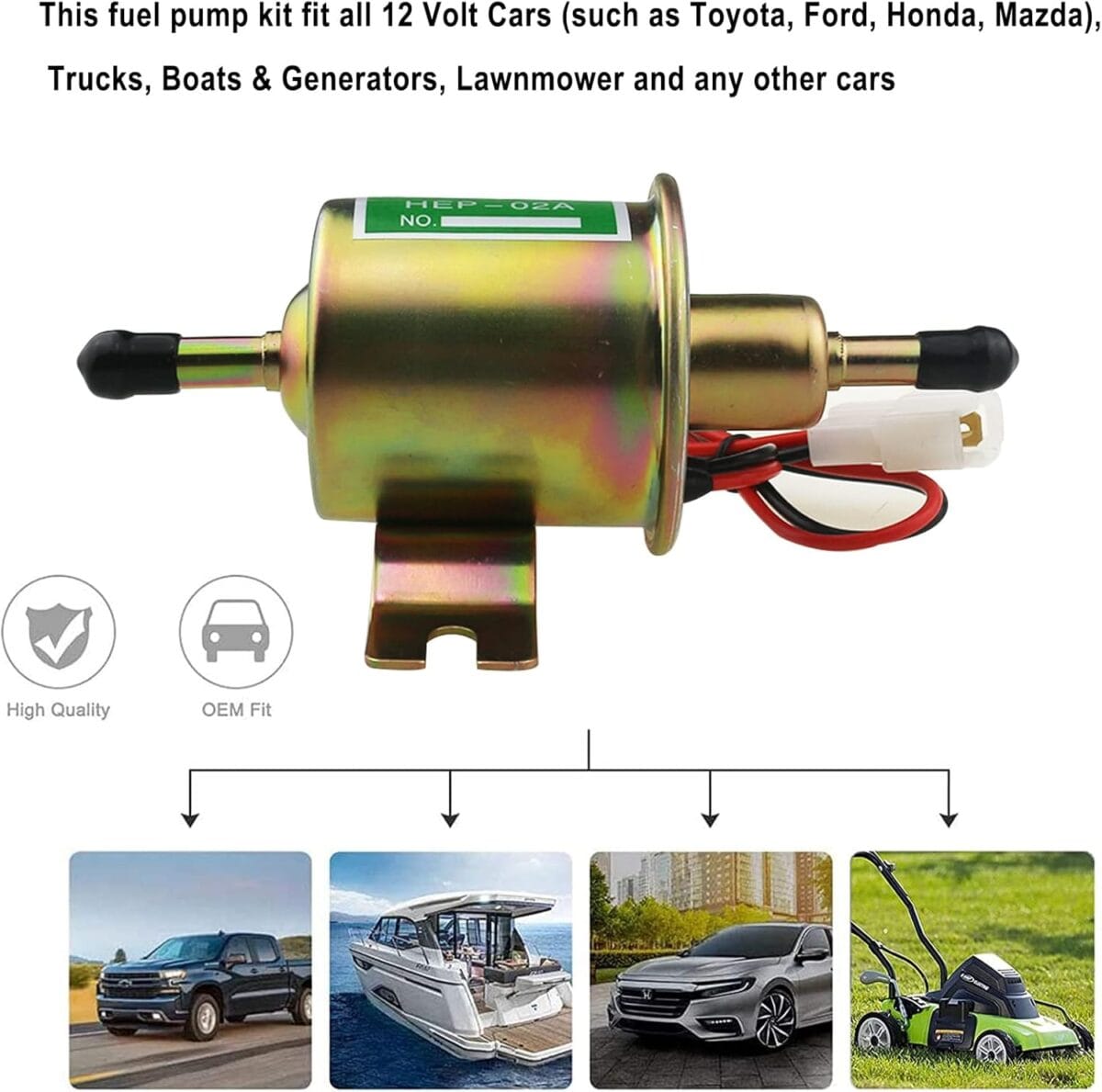 Universal Electric Fuel Pump Kit for All 12V Cars Trucks Boats Carburetor Lawn Mower, DC 12V (3-6PSI) Fuel Pump+ 2M 5/16″ ID Fuel Line + Fuel Filters + 10pcs Hose Clamp