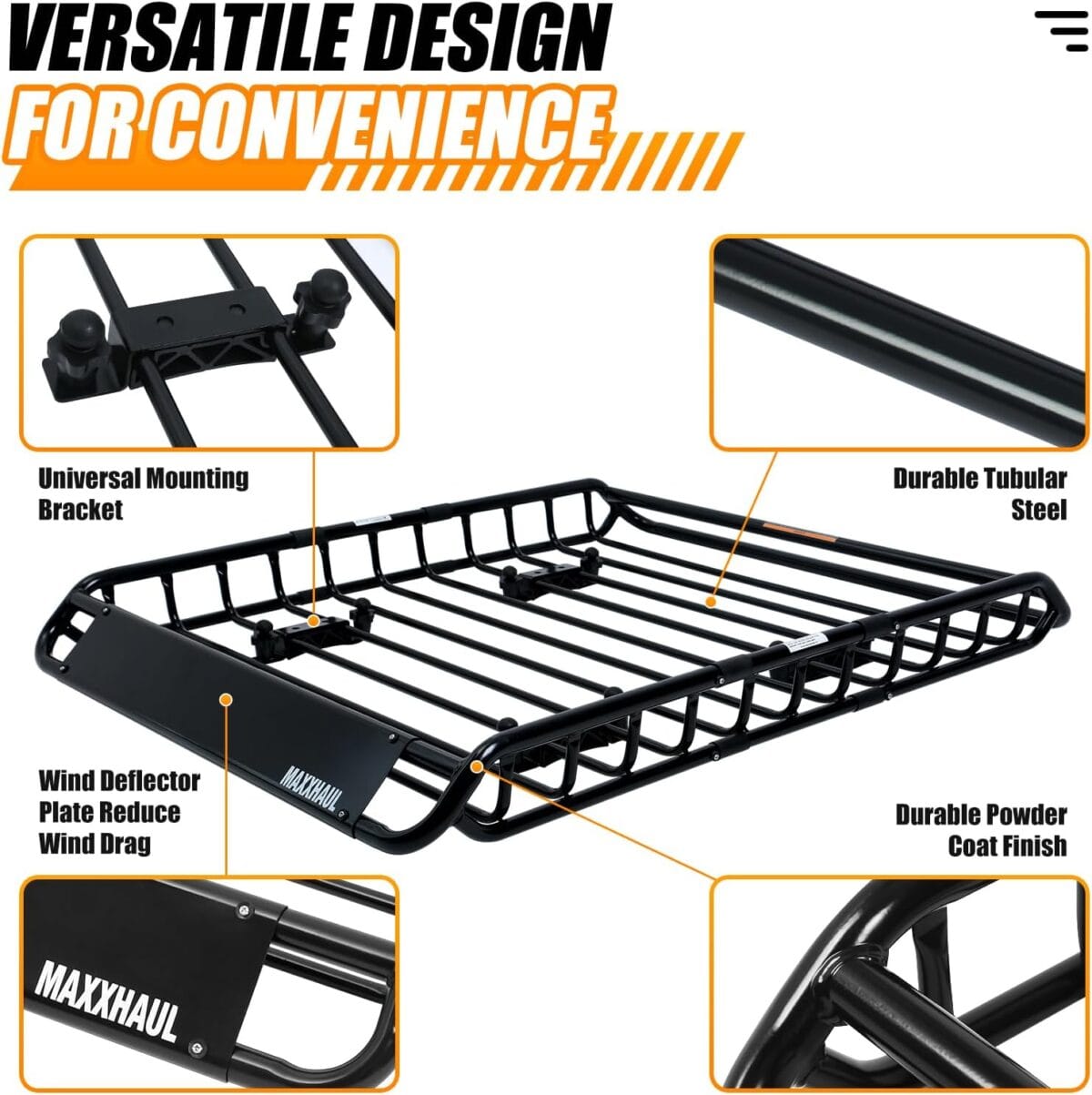 MaxxHaul 70115 46″ x 36″ x 4-1/2″ Roof Rack Rooftop Cargo Carrier Steel Basket, Car Top Luggage Holder for SUV and Pick Up Trucks – 150 lb. Capacity, Black