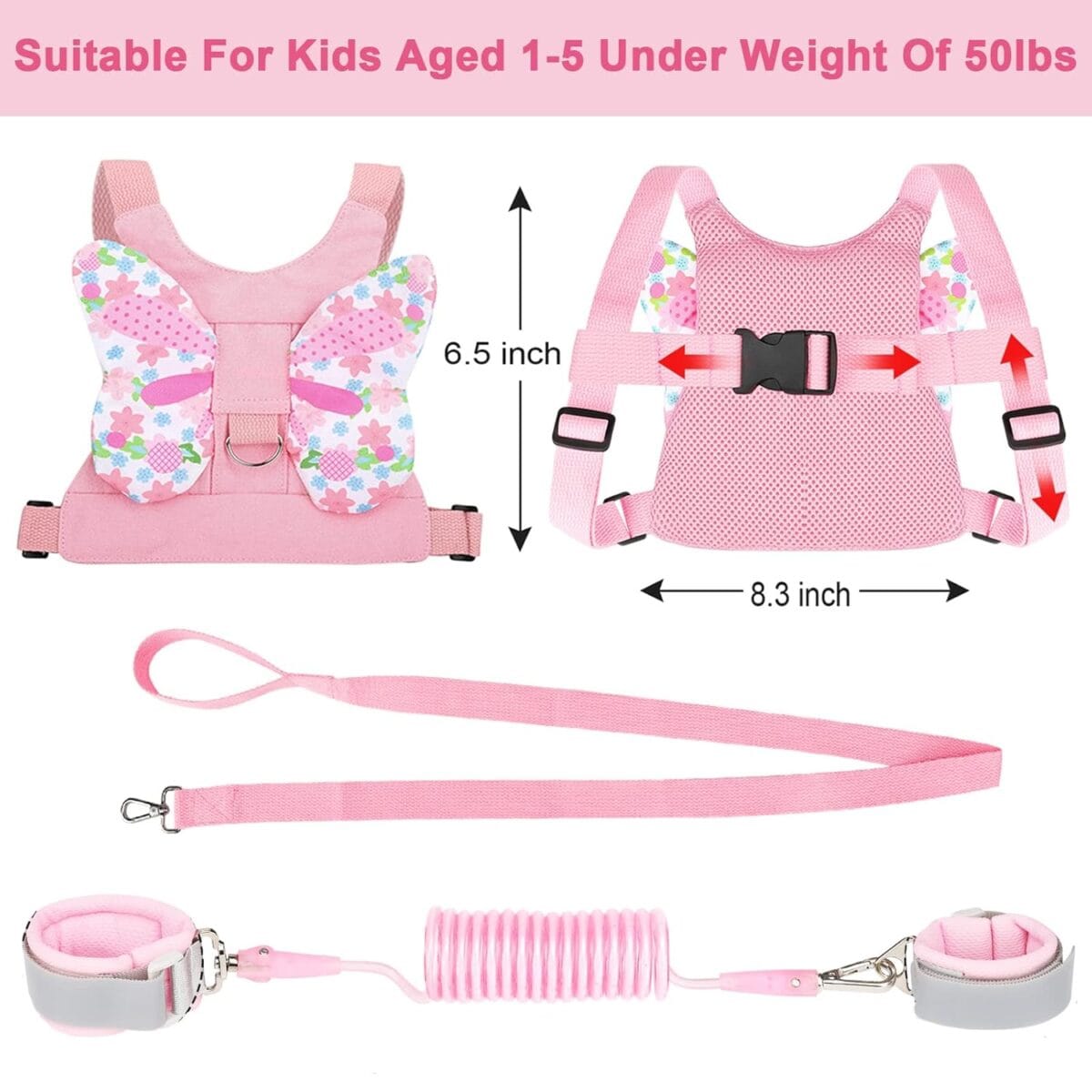 Accmor 3 in 1 Toddler Harness Leashes + Anti Lost Wrist Link, Kids Harness Children Leash for Girls, Child Anti Lost Leash Baby Cute Harness Belt Strap Hold Kids Close While Walking