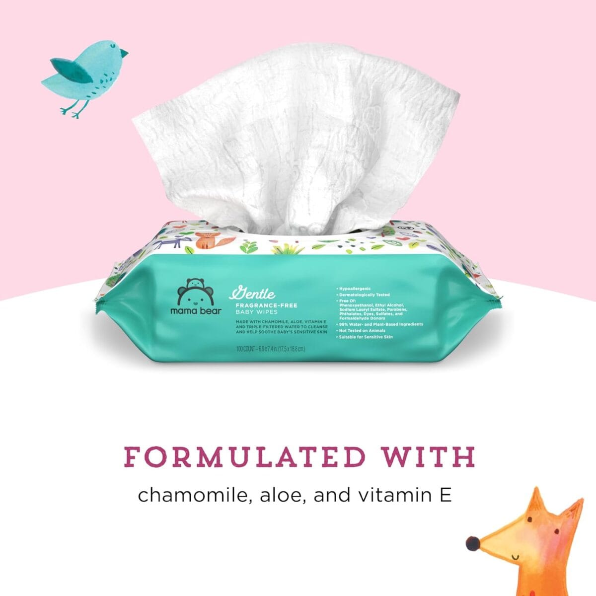 Amazon Brand – Mama Bear Gentle Fragrance Free Baby Wipes, Hypoallergenic, Sensitive Skin, Unscented, 800 Count (8 Packs of 100)