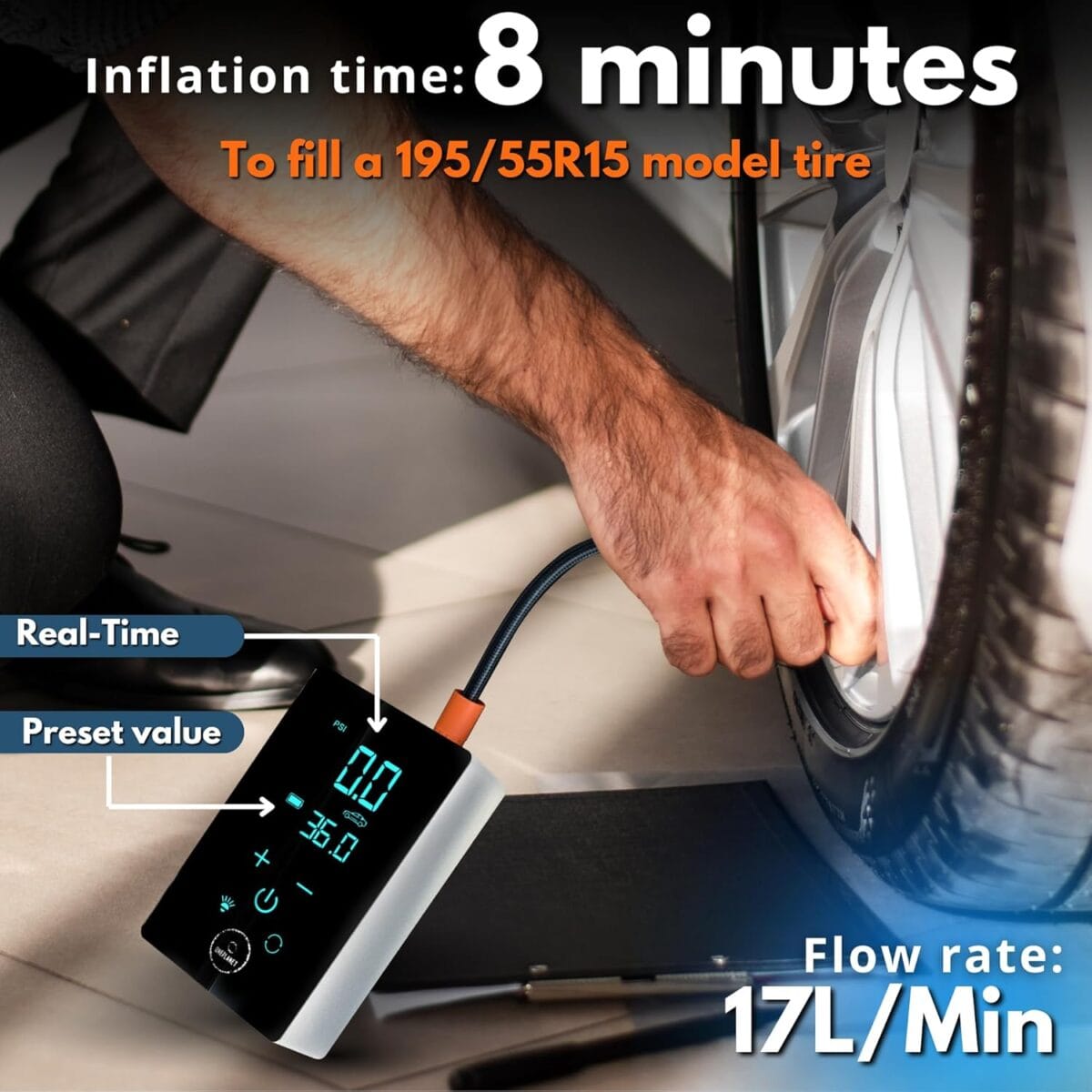Tire Inflator Portable Air Compressor – Rechargeable Air Pump for Car Tires 150PSI & 18000mAh Portable Air Compressor with LCD Touch Screen