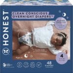The Honest Company Clean Conscious Overnight Diapers for Sensitive Skin | Hypoallergenic, Fragrance Free | Cozy Cloud + Star Signs | Club Box, Size 4 (22-37 lbs), 48 Count