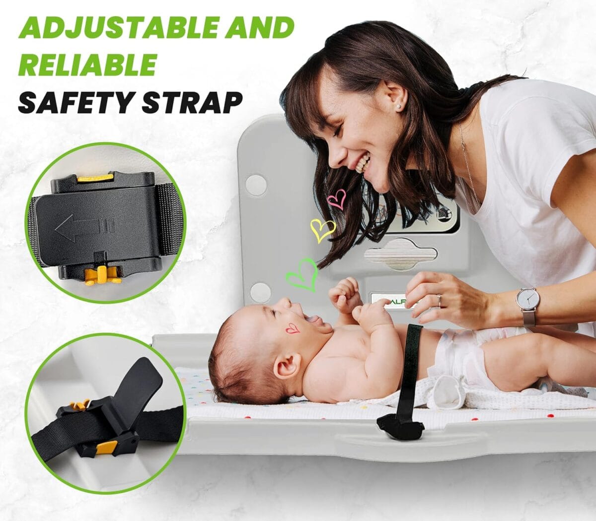 Alpine Wall Mounted Baby Changing Station – Horizontal Baby Changing Table Foldable Diaper Tables with Safety Strap for Commercial Bathroom, ADA Complaint (Hardware Included) White Gray