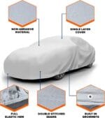 Budge Lite Car Cover Dirtproof, Scratch Resistant, Breathable, Dustproof, Car Cover Fits Sedans up to 200″, Gray