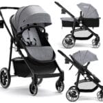 INFANS 2 in 1 Baby Stroller, High Landscape Infant Stroller & Reversible Bassinet Pram, Foldable Pushchair with Adjustable Canopy, Cup Holder, Storage Basket, Suspension Wheels (Grey)