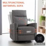 Sweetcrispy Recliner Chair, 360 Swivel Rocker Chair for Adults, Glider Rocker Recliners, Nursery Chairs for Living Room, High Back, Upholstered Deep Seat, Grey