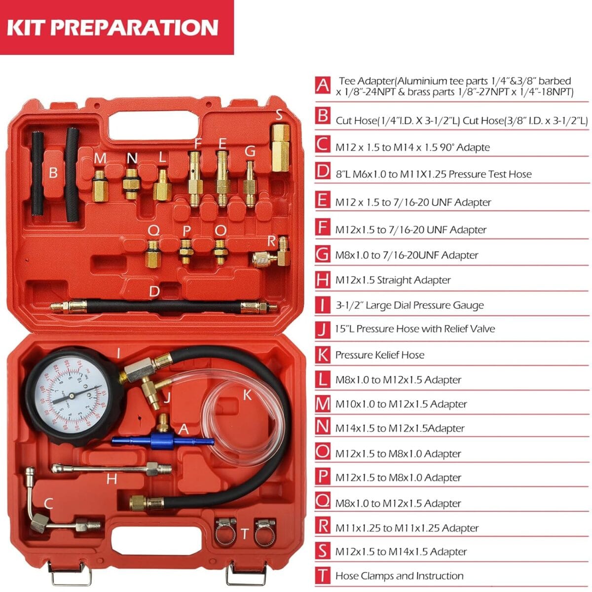 Universal Fuel Pressure Gauge Kit – 0-140PSI, Diagnostic Tester for Gasoline Cars, Trucks, Motorcycles – Comprehensive Fuel Injection Pump Pressure Tester