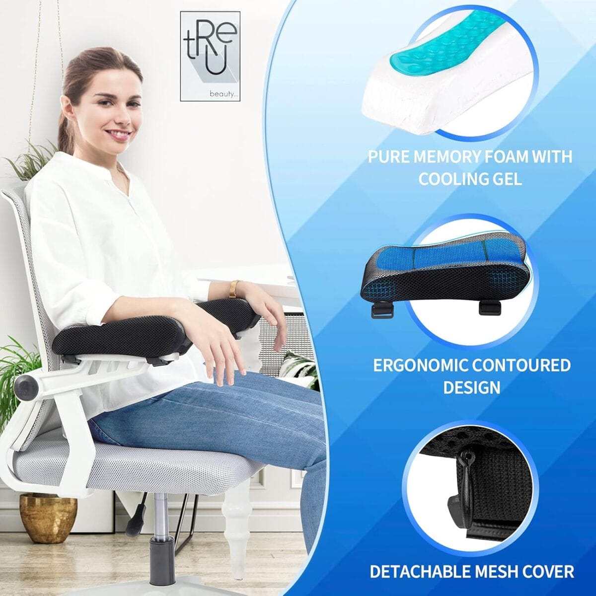 BEAUTRIP Ergonomic Armrest Pads- Office Chair Arm Rest Cover Pillow – Elbow Support Cushion for Computer, Gaming and Desk Chairs (Set of 2, Mesh Cover)