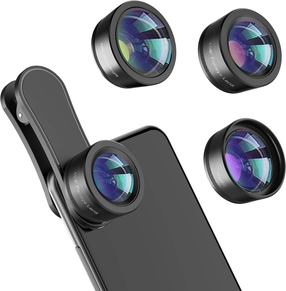 Upgraded 3 in 1 Phone Camera Lens kit-198 Fisheye Lens + Macro Lens + 120 Wide Angle Lens,Clip on Cell Phone Lens Kit Compatible with iPhone Samsung Android Smartphones