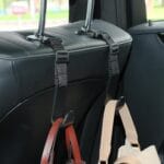 Amooca Headrest Hooks for Car Adjustable 4 Pack Vehicle Seat Back Organizer Storage Hanger Holder for Purse Bags Universal Fit with Clip Black