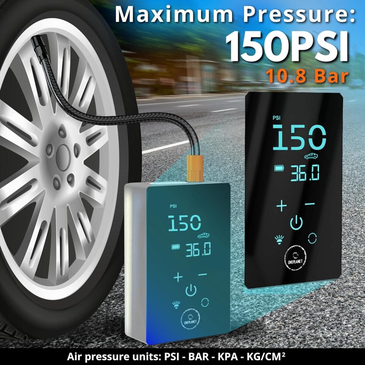Tire Inflator Portable Air Compressor – Rechargeable Air Pump for Car Tires 150PSI & 18000mAh Portable Air Compressor with LCD Touch Screen