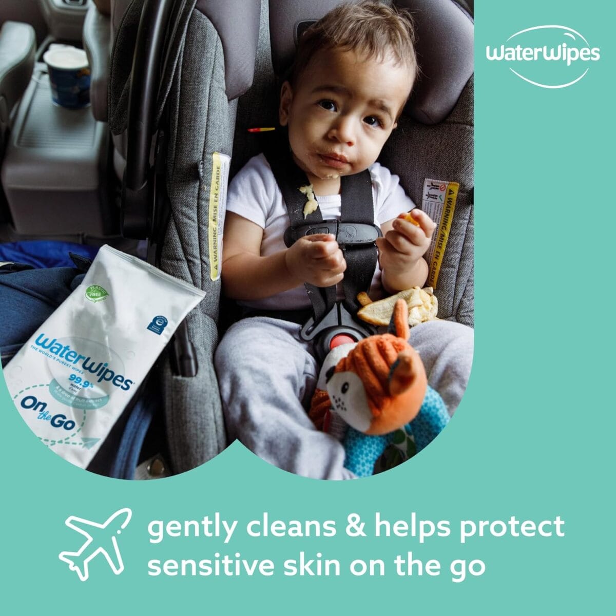 WaterWipes On The Go Wipes, 99.9% Water-Based Wipes for Travel, Sports, and to Refresh Skin, Unscented & Hypoallergenic, 28 Count (1 Pack)
