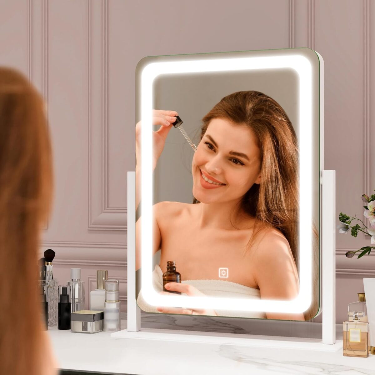 Vanity Mirror with Lights, 12.6″15″ LED Makeup Mirror, Lighted Makeup Mirror with Lights, Smart Touch Control Dimmable 3 Modes Light, Lighted Up Mirror for Makeup Desk, Bedroom, Dressing Room
