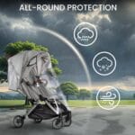 Bemece Stroller Rain Cover, Universal Stroller – Waterproof Windproof Travel Weather Shield Thick & Durable Protect from Dust and Snow with Breathable Ventilation Mesh Clear Visibility