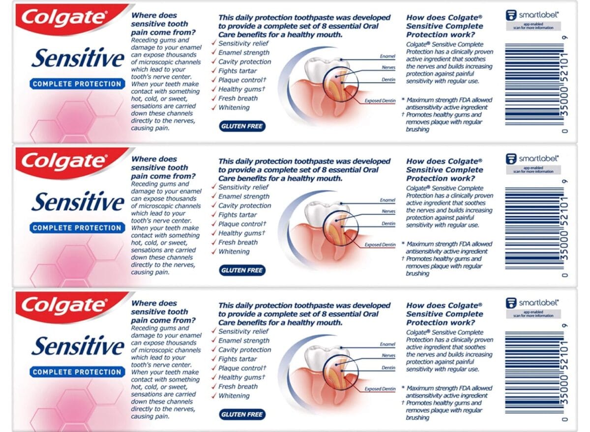 Colgate Sensitive Toothpaste, Complete Protection, Mint – 6 Ounce (Pack of 3)