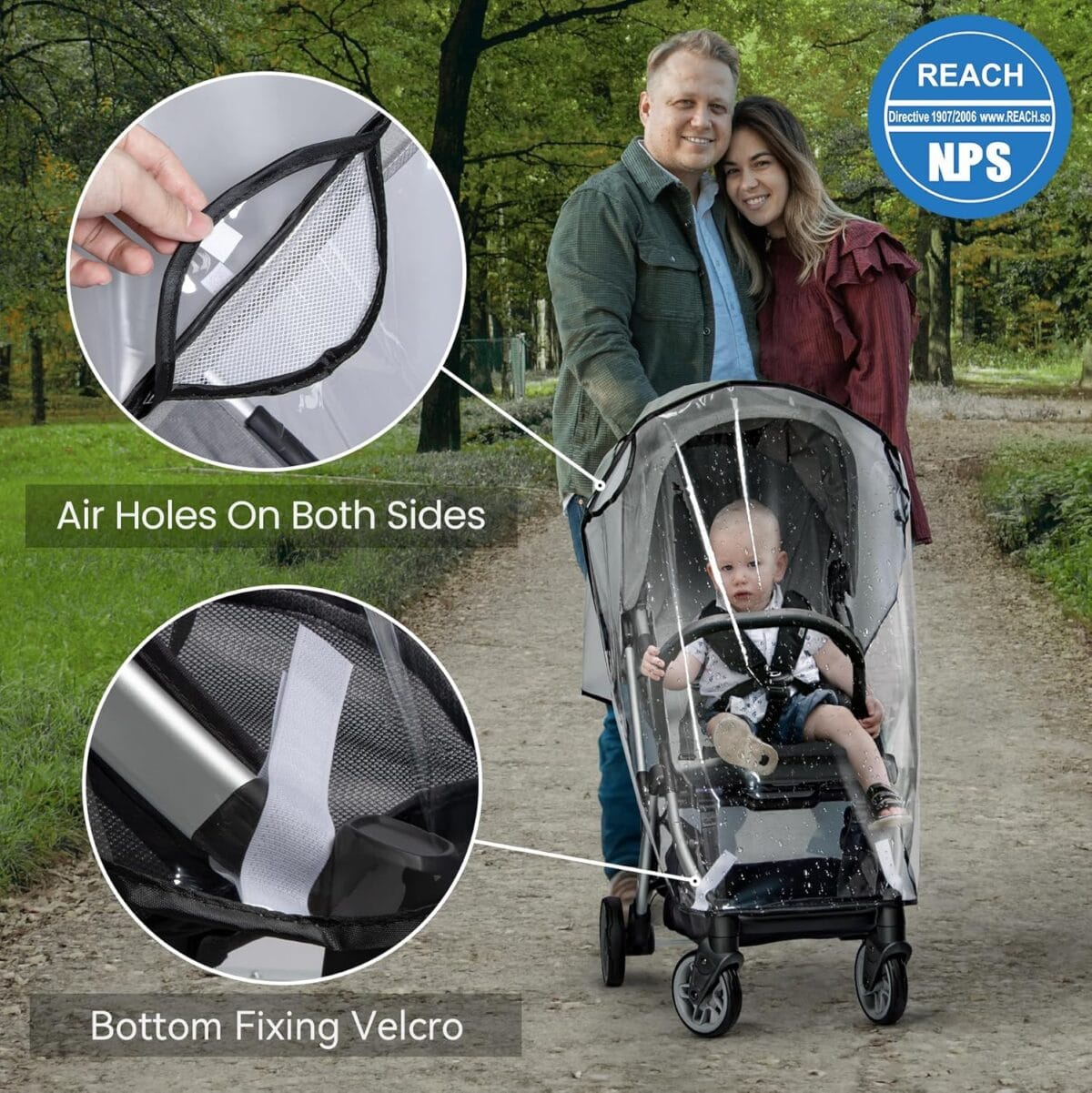 Bemece Stroller Rain Cover, Universal Stroller – Waterproof Windproof Travel Weather Shield Thick & Durable Protect from Dust and Snow with Breathable Ventilation Mesh Clear Visibility