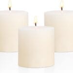 33 Ivory Pillar Candles Set of 3 Unscented Handpoured Weddings, Home Decoration, Restaurants, Spa, Church Smokeless Cotton Wick - Ivory 90 Hour