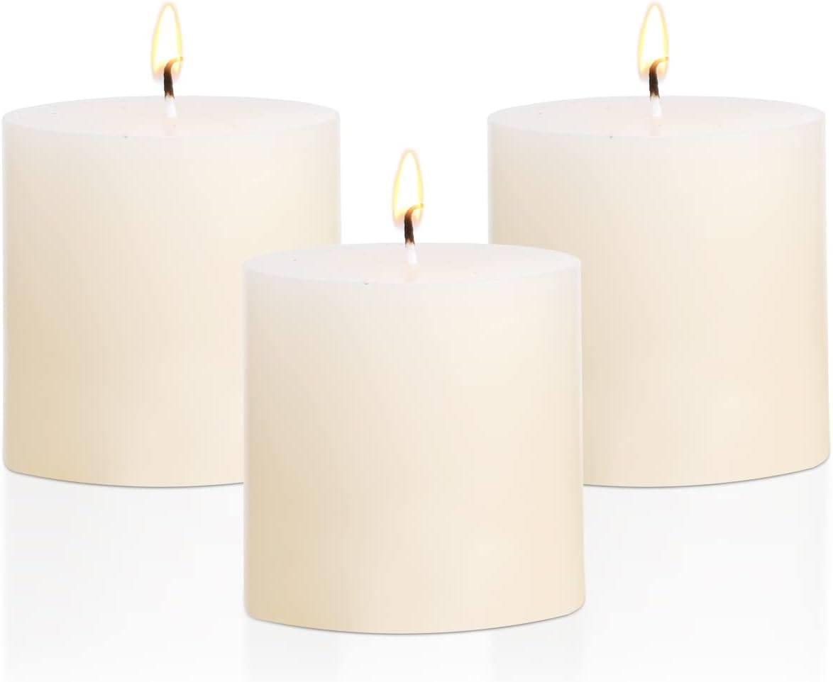 33 Ivory Pillar Candles Set Of 3 Unscented Handpoured Weddings, Home Decoration, Restaurants, Spa, Church Smokeless Cotton Wick Ivory 90 Hour 33 Ivory Pillar Candles Set of 3 Unscented Handpoured Weddings, Home Decoration, Restaurants, Spa, Church Smokeless Cotton Wick - Ivory 90 Hour