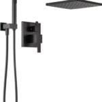 Delta Faucet Modern Raincan 2-Setting Shower Square System Including Rain Shower Head and Handheld Spray Black, Rainfall Shower System Brushed Black, Shower Valve Trim Kit, Matte Black 342701-BL