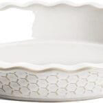 LE TAUCI Pie Pans for Baking 9 Inch, Ceramic Pie Plate for Apple Pie, Round Baking Dish Oven Safe, Embossment Housewarming Wedding Present - 36 OZ, Set of 1, Honey Comb, Arctic White