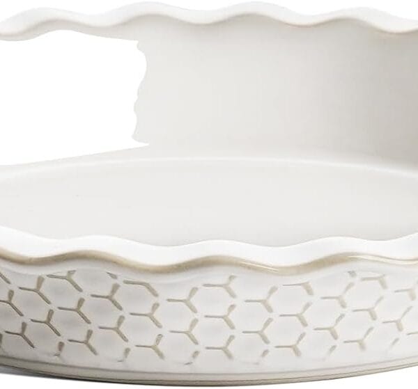 LE TAUCI Pie Pans for Baking 9 Inch, Ceramic Pie Plate for Apple Pie, Round Baking Dish Oven Safe, Embossment Housewarming Wedding Present - 36 OZ, Set of 1, Honey Comb, Arctic White