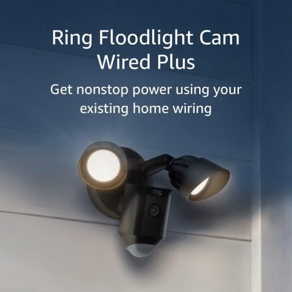 Ring Floodlight Cam Wired Plus with motion-activated 1080p HD video, Black (2021 release)