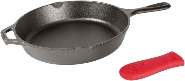 Lodge Cast Iron Skillet with Red Silicone Hot Handle Holder, 12-inch