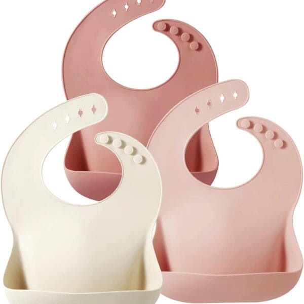 PandaEar Silicone Bibs for Babies Toddlers Girls| Adjustable Waterproof BPA Free Soft Durable Bibs for eating with Large Pocket Food Catcher