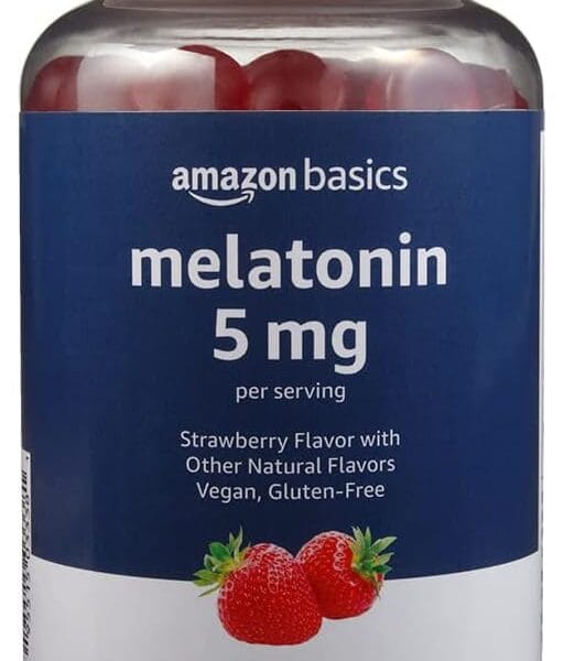 Amazon Basics Melatonin, Sleep Support Gummies, Strawberry Flavor, 5mg, 120 Count (Previously Solimo)