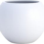 DTY Signature Mount Sherman Lightweight Durable Modern Fiberstone Sphere Planter for Indoor & Outdoor Drainage Hole & Rubber Plug Weather Resistant, 17" H x 21" Dia, 14.4" Opening - Large, White