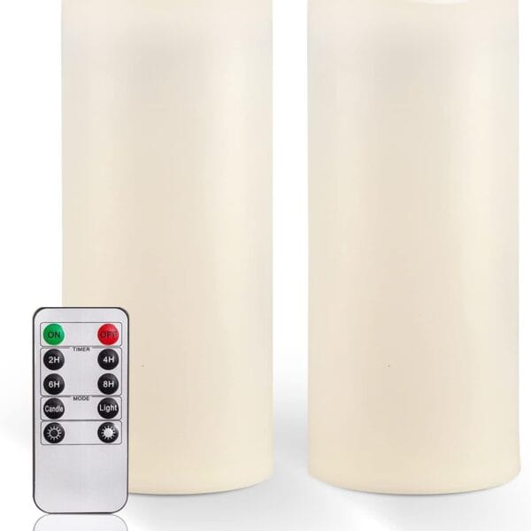 Homemory 10" x 4" Large Waterproof Outdoor Flameless Candles with Remote Control and Timer, Battery Operated Flickering LED Pillar Candles for Outdoor Larterns, Porch, Long Lasting, Set of 2