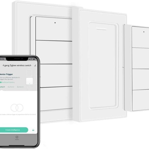 Wireless Zigbee Smart Button, 4-Way Remote Control Button Switch for Smart Home Devices, Scene Controller, Compatible with Tuya, Home Assistant, Homey, Hubitat, Requires Tuya Zigbee Hub