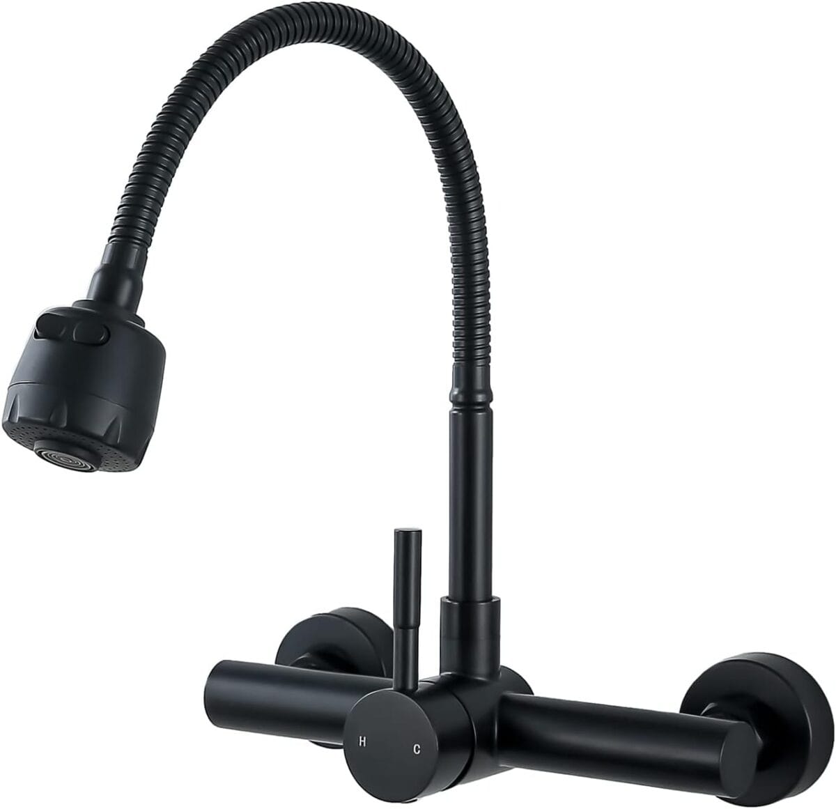 Kitchen Sink Faucet Wall Mount with Sprayer, Stainless Steel Mixer Tap, Matte Black Finish, NSF and Lead-Free Certified for Utility and Laundry Sink Faucet