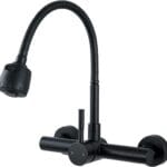 Kitchen Sink Faucet Wall Mount with Sprayer, Stainless Steel Mixer Tap, Matte Black Finish, NSF and Lead-Free Certified for Utility and Laundry Sink Faucet