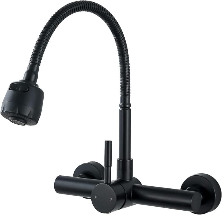 Kitchen Sink Faucet Wall Mount with Sprayer, Stainless Steel Mixer Tap, Matte Black Finish, NSF and Lead-Free Certified for Utility and Laundry Sink Faucet