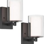 Wall Sconces Set of 2 Modern Vanity Lights with Double Clear Glass Shade Matte Black Indoor Farmhouse Wall Lights for Bathroom Living Room Bedroom Hallway Bulb E26 Base (Bulbs Not Included)