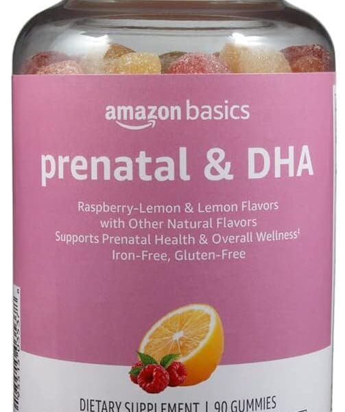 Amazon Basics Prenatal & DHA Gummy, Rasberry & Lemon Flavor, 90 Count (Previously Solimo)