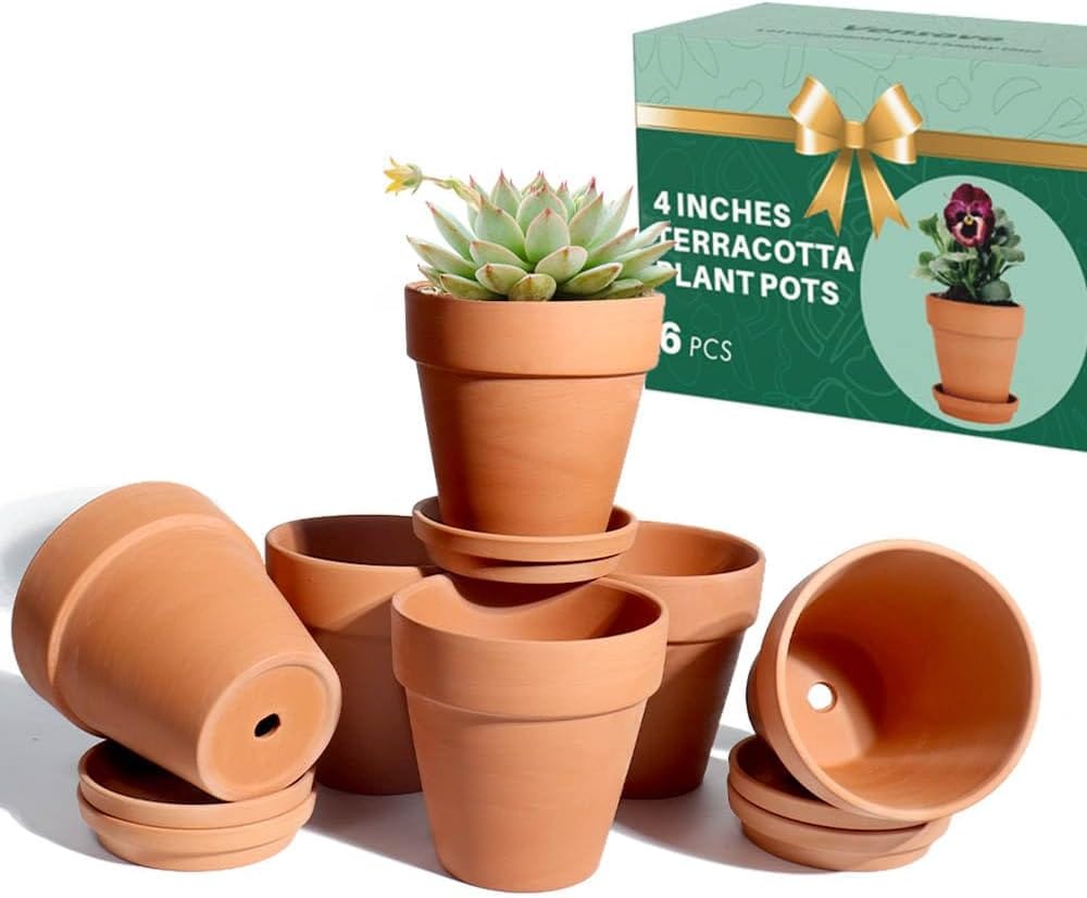 Vensovo 4 Inch Terracotta Plant Pots With Saucer 6 Pack Clay Flower Pots With Drainage, Great For Plants, Crafts, Wedding Favor vensovo 4 Inch Terracotta Plant Pots with Saucer - 6 Pack Clay Flower Pots with Drainage, Great for Plants, Crafts, Wedding Favor