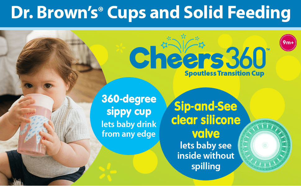 Cheers 360 – 360-degree sippy cup lets baby drink from any edge and see inside without spilling