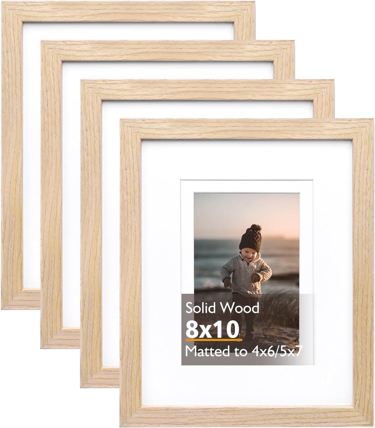 KINLINK 8x10 Picture Frame Natural, Solid Wood Frames With Acrylic Plexiglass For Pictures 4x6/5x7 With Mat Or 8x10 Without Mat, Tabletop And Wall Display Photo Frame, Set Of 4 KINLINK 8x10 Picture Frame Natural, Solid Wood Frames with Acrylic Plexiglass for Pictures 4x6/5x7 with Mat or 8x10 without Mat, Tabletop and Wall Display Photo Frame, Set of 4