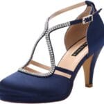 ERIJUNOR Women Comfort Low Heel Closed-Toe Ankle Strap Platform Satin Bridal Wedding Shoes