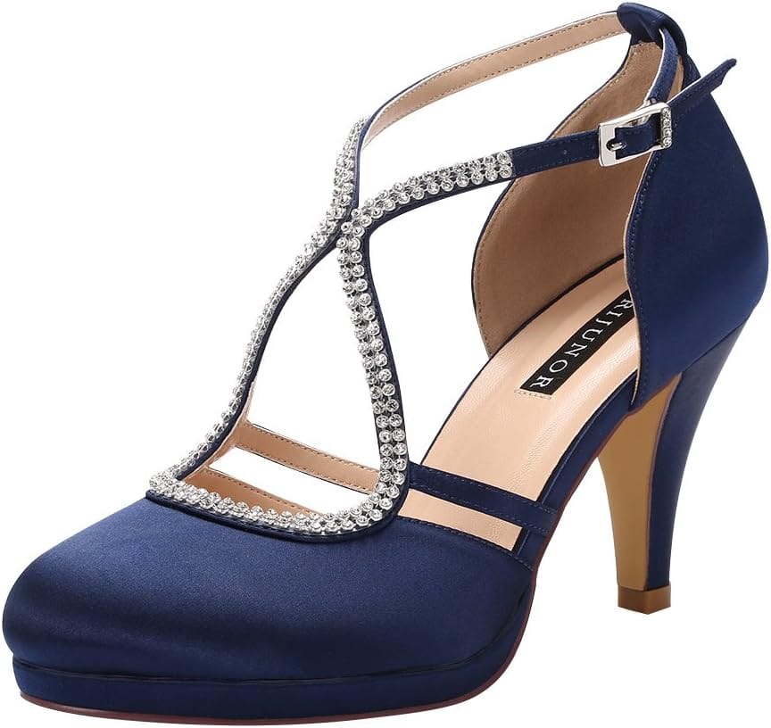ERIJUNOR Women Comfort Low Heel Closed Toe Ankle Strap Platform Satin Bridal Wedding Shoes ERIJUNOR Women Comfort Low Heel Closed-Toe Ankle Strap Platform Satin Bridal Wedding Shoes