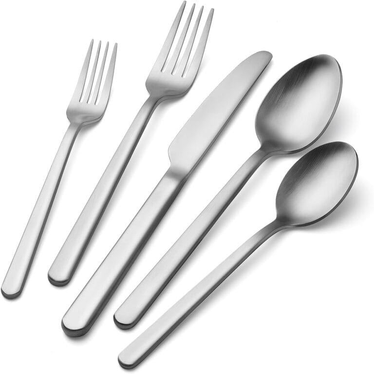 KINGSTONE Forged Silverware Set, 20 Piece Flatware Set for 4, 18/10 Stainless Steel Silverware Utensils Set, Matte Satin Finish Dishwasher Safe(Matte Silver)