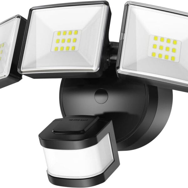 OREiN 3500LM/26W Flood Lights Outdoor, 240/40FT Big Motion Sensor Outdoor Lights Dusk to Dawn Security Lights IP65 Waterproof 3 Modes for Outside 3500SQ.FT Front Door, Garage, Black (Hardwired)